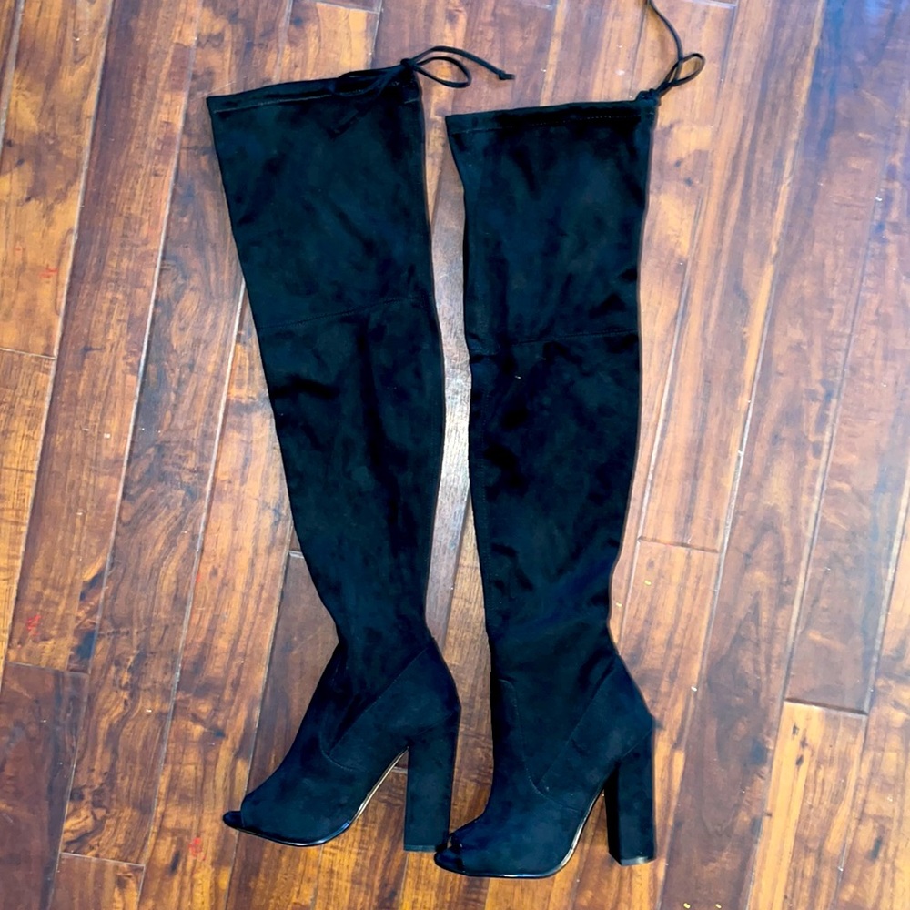 NWOB Just Fab Over the knee, open toe boots